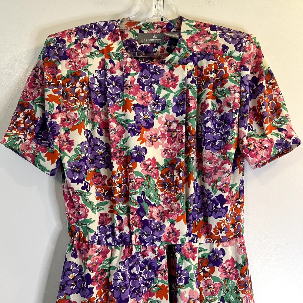 Liz Claiborne floral vintage midi dress size 6 white purple - Picture 5 of 8